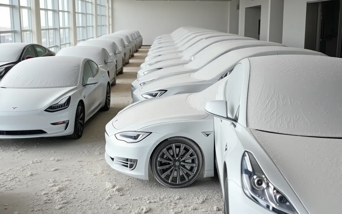 Ai generated image of Tesla cars at showroom