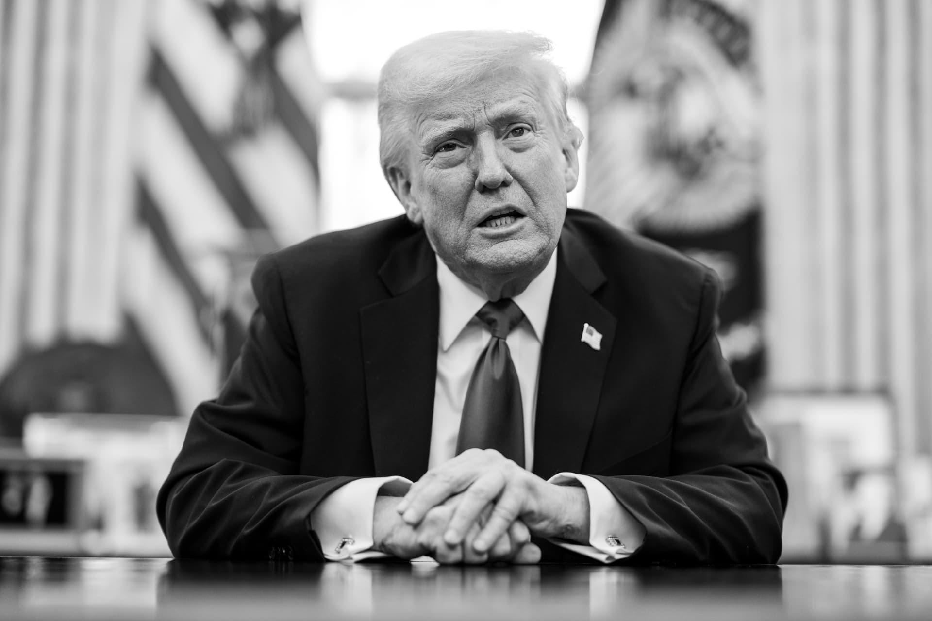 President Trump speaking with reporters. Image source: Official White House Photo.